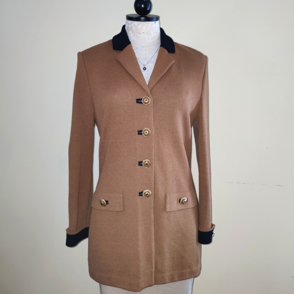 ST. JOHN Collection by Marie Gray Caramel and Black Riding Jacket, Sz 4